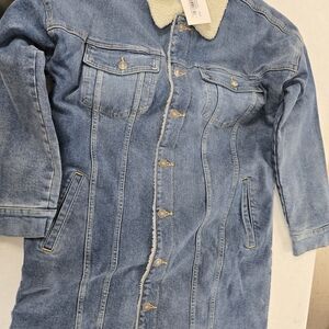 Denim Trench Coat with Shearling Collar